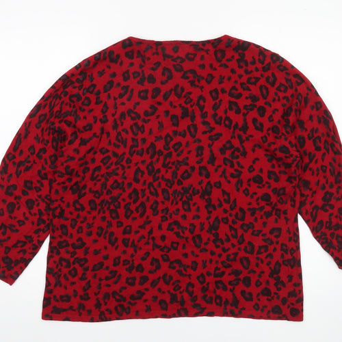 CC Women’s Red Leopard Print V-Neck Knit Jumper XL