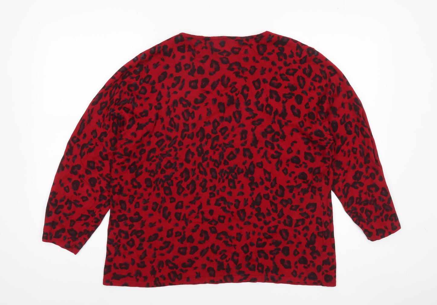 CC Women’s Red Leopard Print V-Neck Knit Jumper XL