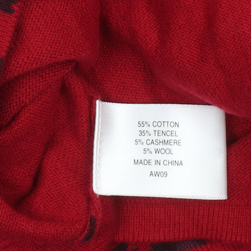 CC Women’s Red Leopard Print V-Neck Knit Jumper XL