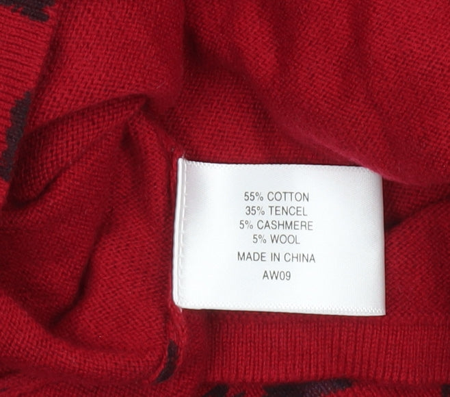 CC Women’s Red Leopard Print V-Neck Knit Jumper XL