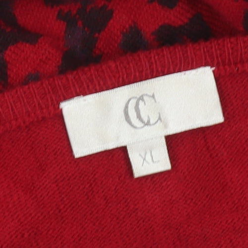 CC Women’s Red Leopard Print V-Neck Knit Jumper XL