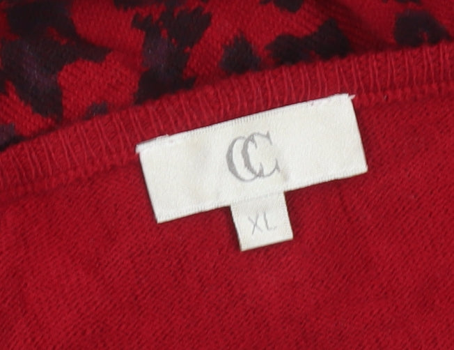 CC Women’s Red Leopard Print V-Neck Knit Jumper XL