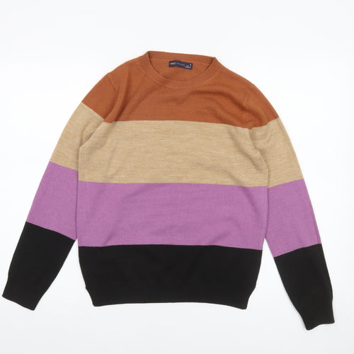 Marks and Spencer Women's Multicoloured Stripe Crew Neck Jumper Size 8