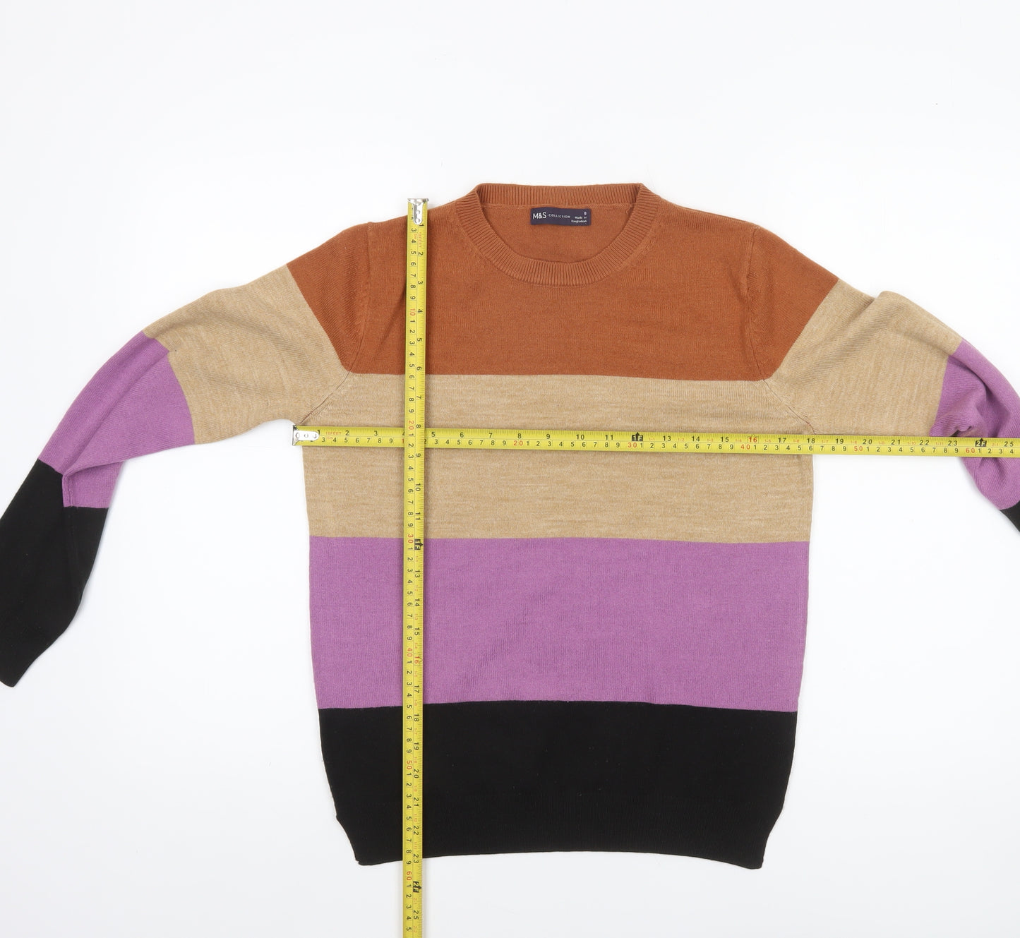 Marks and Spencer Women's Multicoloured Stripe Crew Neck Jumper Size 8