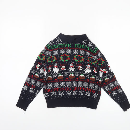 Lily & Dan Boys Navy Christmas Jumper 7-8 Years Cotton Festive Sweater