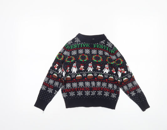 Lily & Dan Boys Navy Christmas Jumper 7-8 Years Cotton Festive Sweater