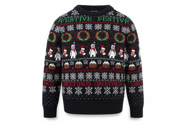 Front view of Lily & Dan boys’ navy christmas jumper 7-8 years cotton festive sweater