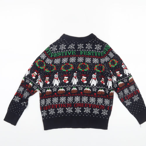 Lily & Dan Boys Navy Christmas Jumper 7-8 Years Cotton Festive Sweater