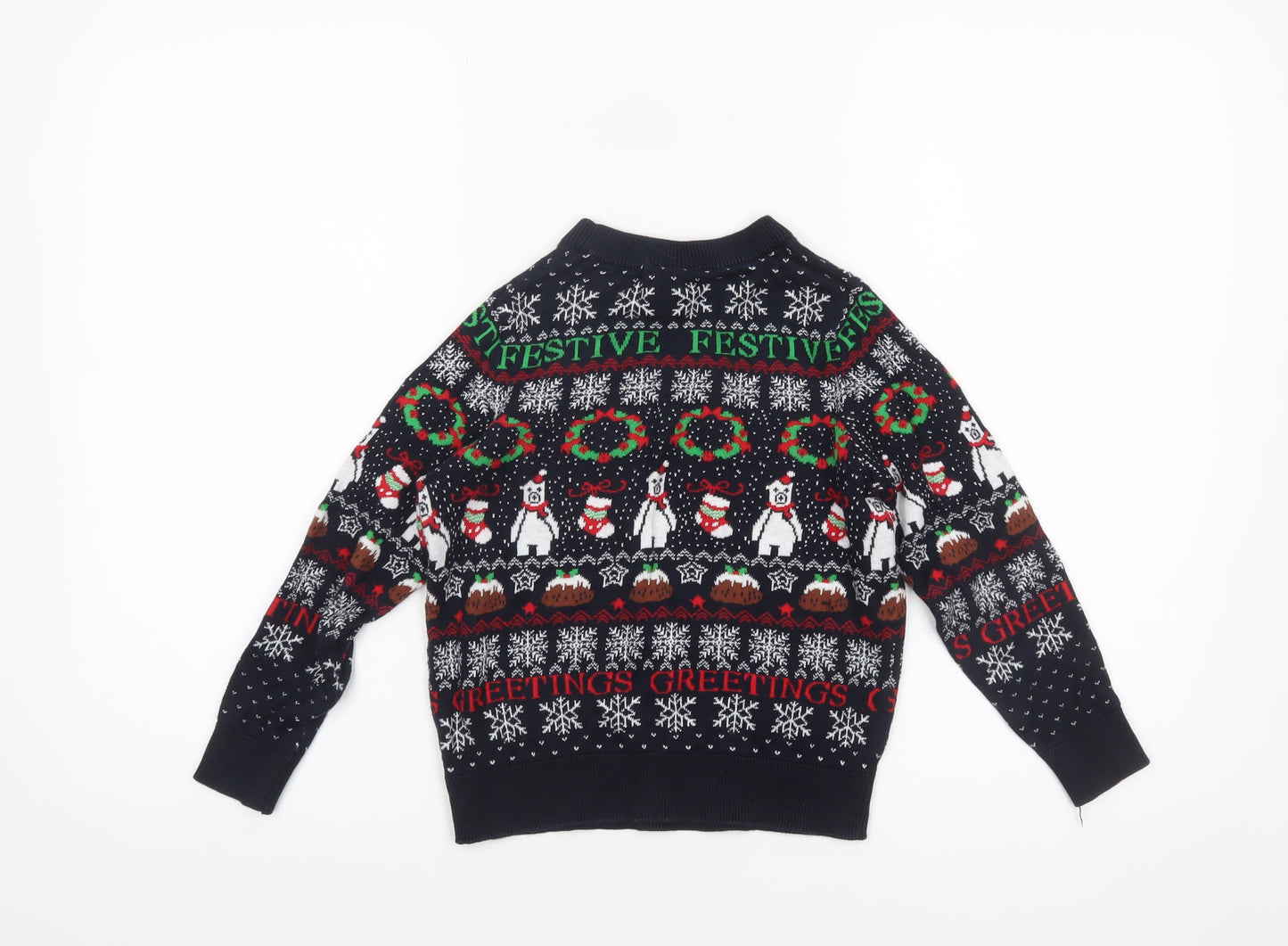 Lily & Dan Boys Navy Christmas Jumper 7-8 Years Cotton Festive Sweater