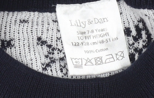 Lily & Dan Boys Navy Christmas Jumper 7-8 Years Cotton Festive Sweater