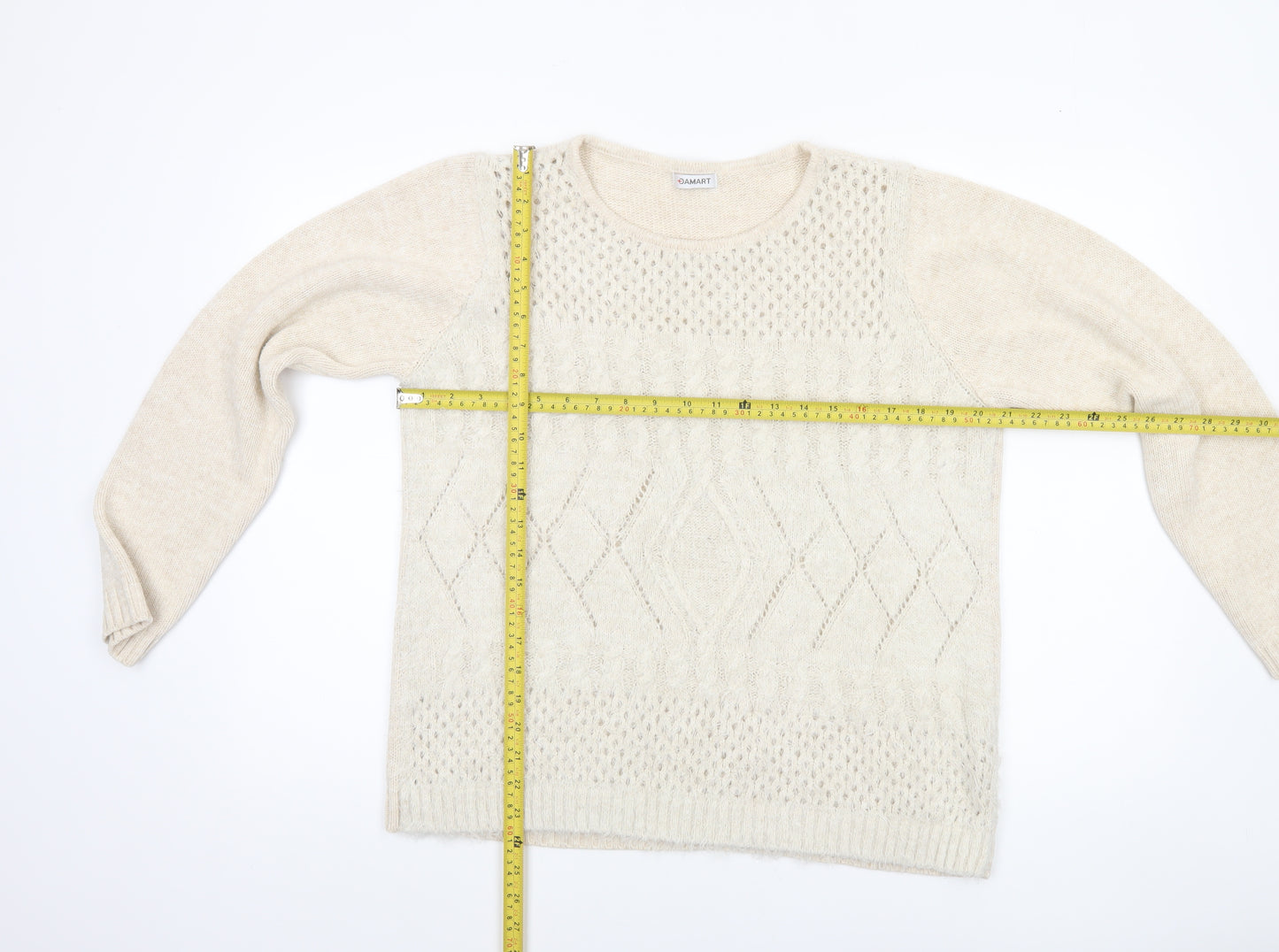 Damart Women’s Beige Cable-Knit Pullover Jumper Size M