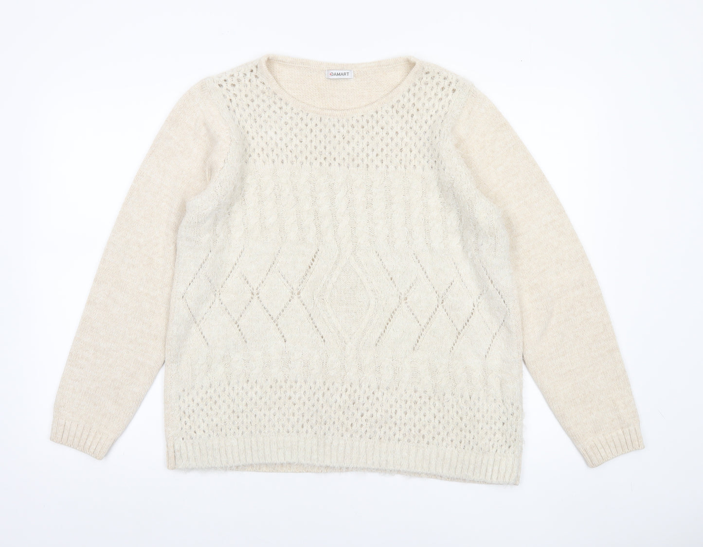 Damart Women’s Beige Cable-Knit Pullover Jumper Size M