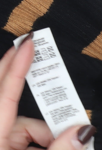 F&F Women’s Black & Tan Striped Mock Neck Ruffle Jumper Size 8