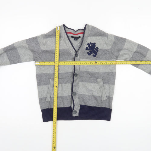 Tommy Hilfiger Boys Grey Striped Cardigan Jumper Size 6-7 Years Cotton Blend