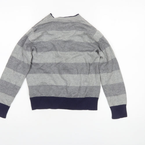 Tommy Hilfiger Boys Grey Striped Cardigan Jumper Size 6-7 Years Cotton Blend