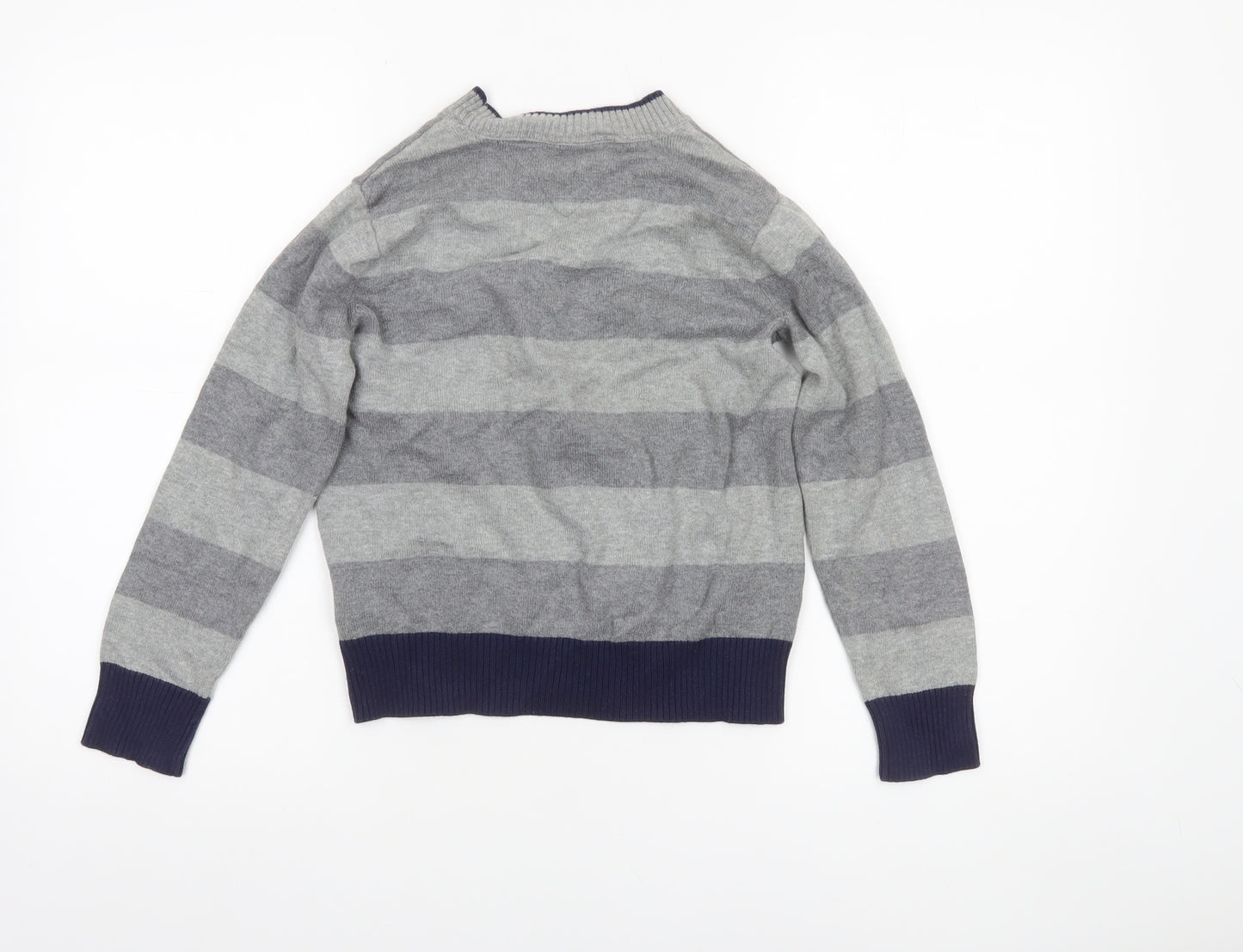 Tommy Hilfiger Boys Grey Striped Cardigan Jumper Size 6-7 Years Cotton Blend