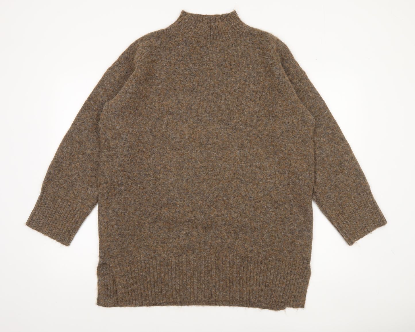 Tu Women Brown Mock Neck Wool Blend Chunky Knit Jumper Size M