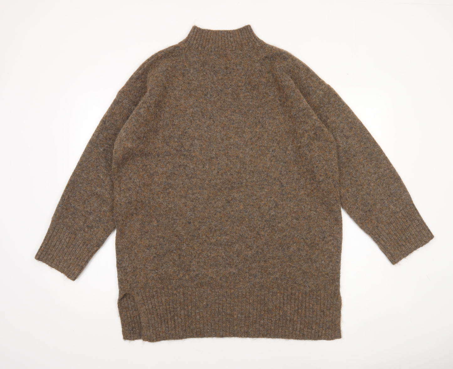 Tu Women Brown Mock Neck Wool Blend Chunky Knit Jumper Size M