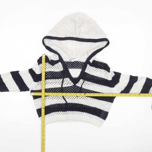 Zara Women’s Multicoloured Striped Open-Knit Hooded Pullover Jumper Size 12