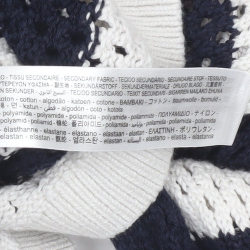 Zara Women’s Multicoloured Striped Open-Knit Hooded Pullover Jumper Size 12