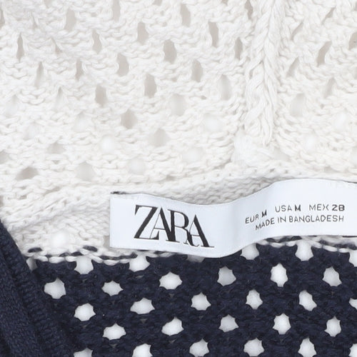 Zara Women’s Multicoloured Striped Open-Knit Hooded Pullover Jumper Size 12