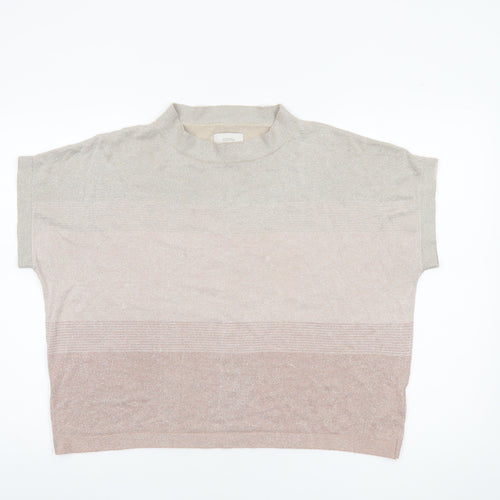 Nümph Womens Beige Mock Neck Knit Short Sleeve Pullover Jumper M