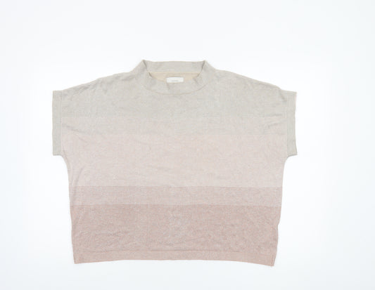 Nümph Womens Beige Mock Neck Knit Short Sleeve Pullover Jumper M