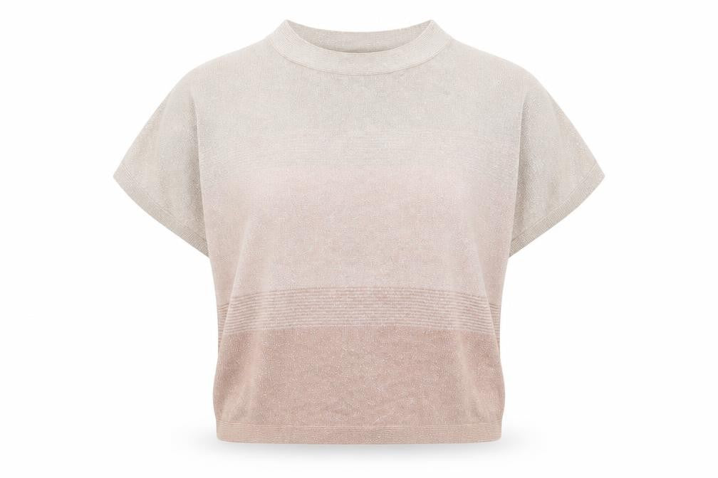 Front view of Nümph women’s beige mock neck knit short sleeve jumper m