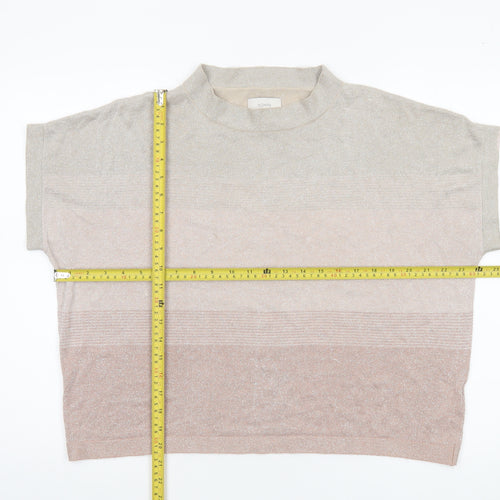 Nümph Womens Beige Mock Neck Knit Short Sleeve Pullover Jumper M