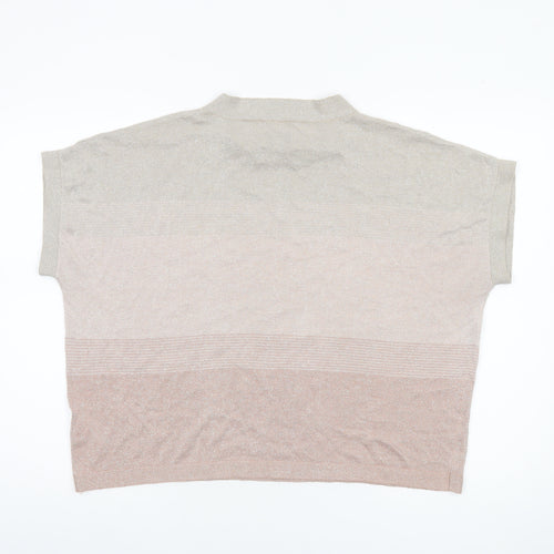 Nümph Womens Beige Mock Neck Knit Short Sleeve Pullover Jumper M