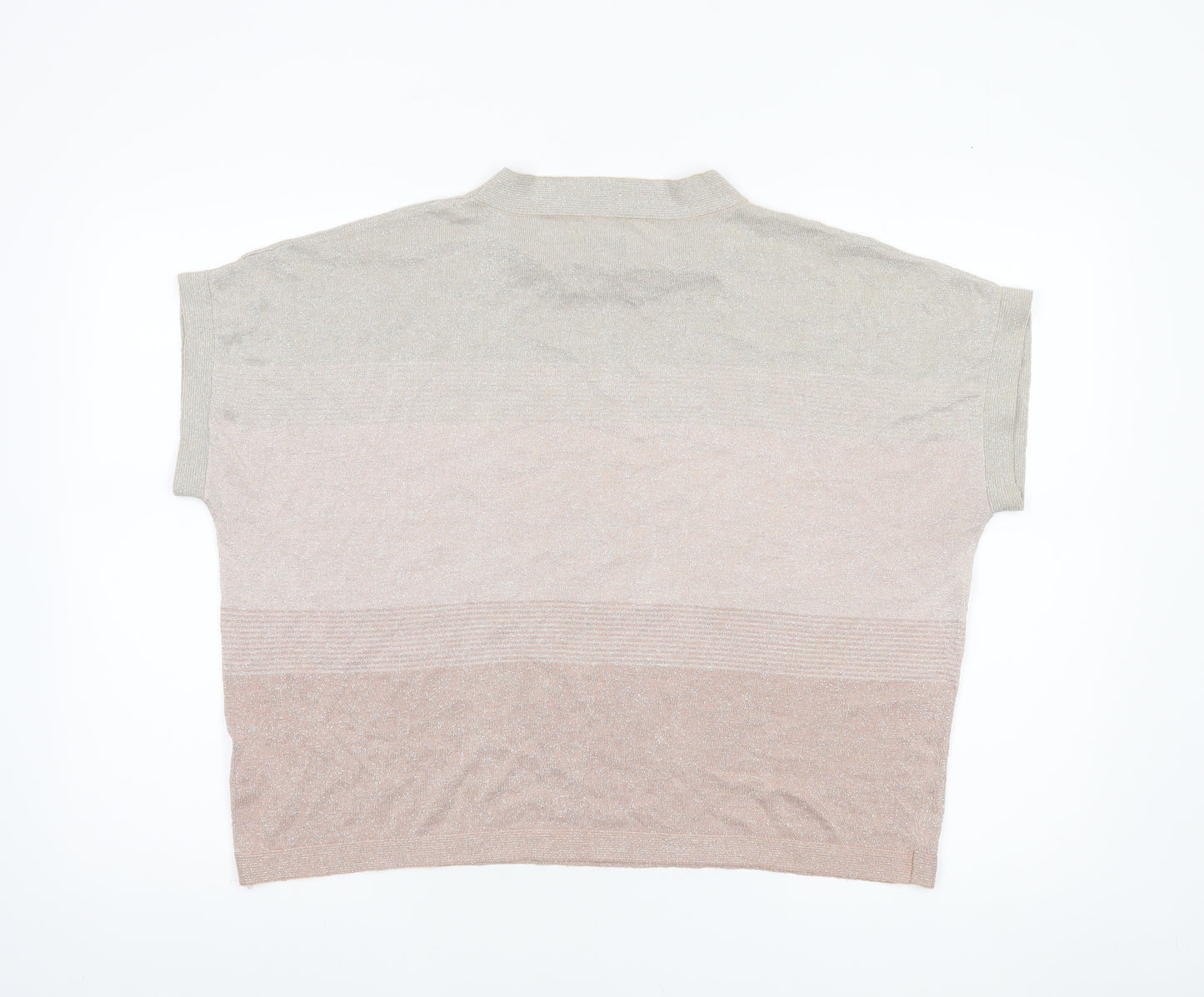 Nümph Womens Beige Mock Neck Knit Short Sleeve Pullover Jumper M