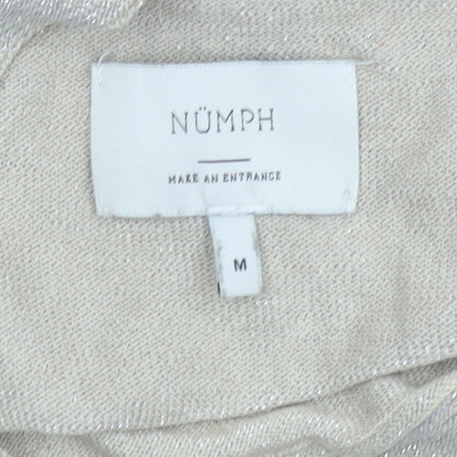 Nümph Womens Beige Mock Neck Knit Short Sleeve Pullover Jumper M
