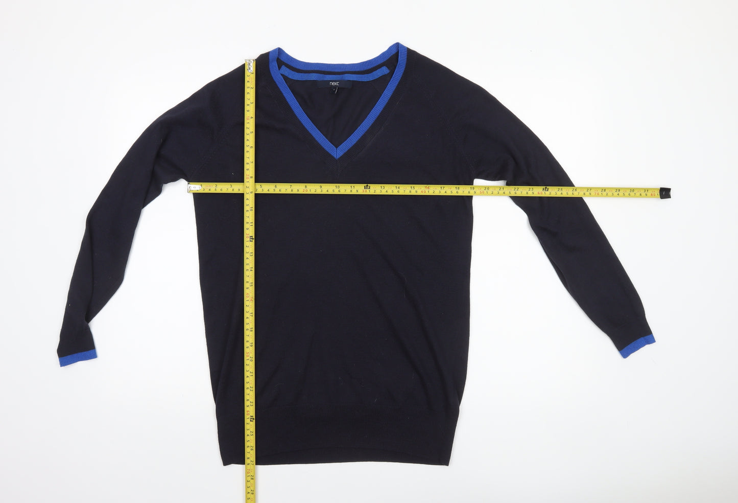 Next Mens Blue V-Neck Lightweight Knit Jumper Size S