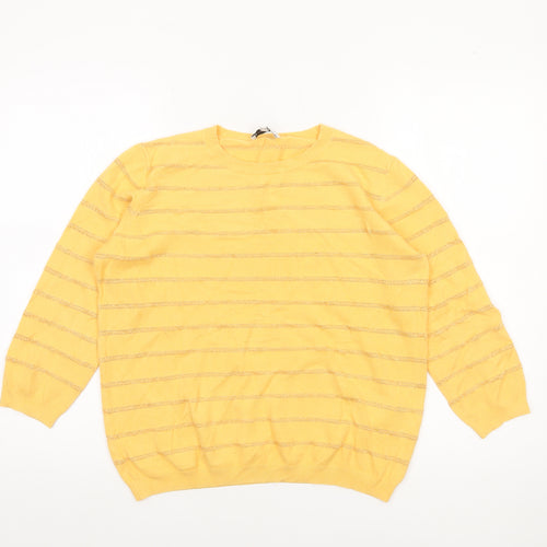 Warehouse Women’s Yellow Striped Knit Jumper Size 16 Pullover