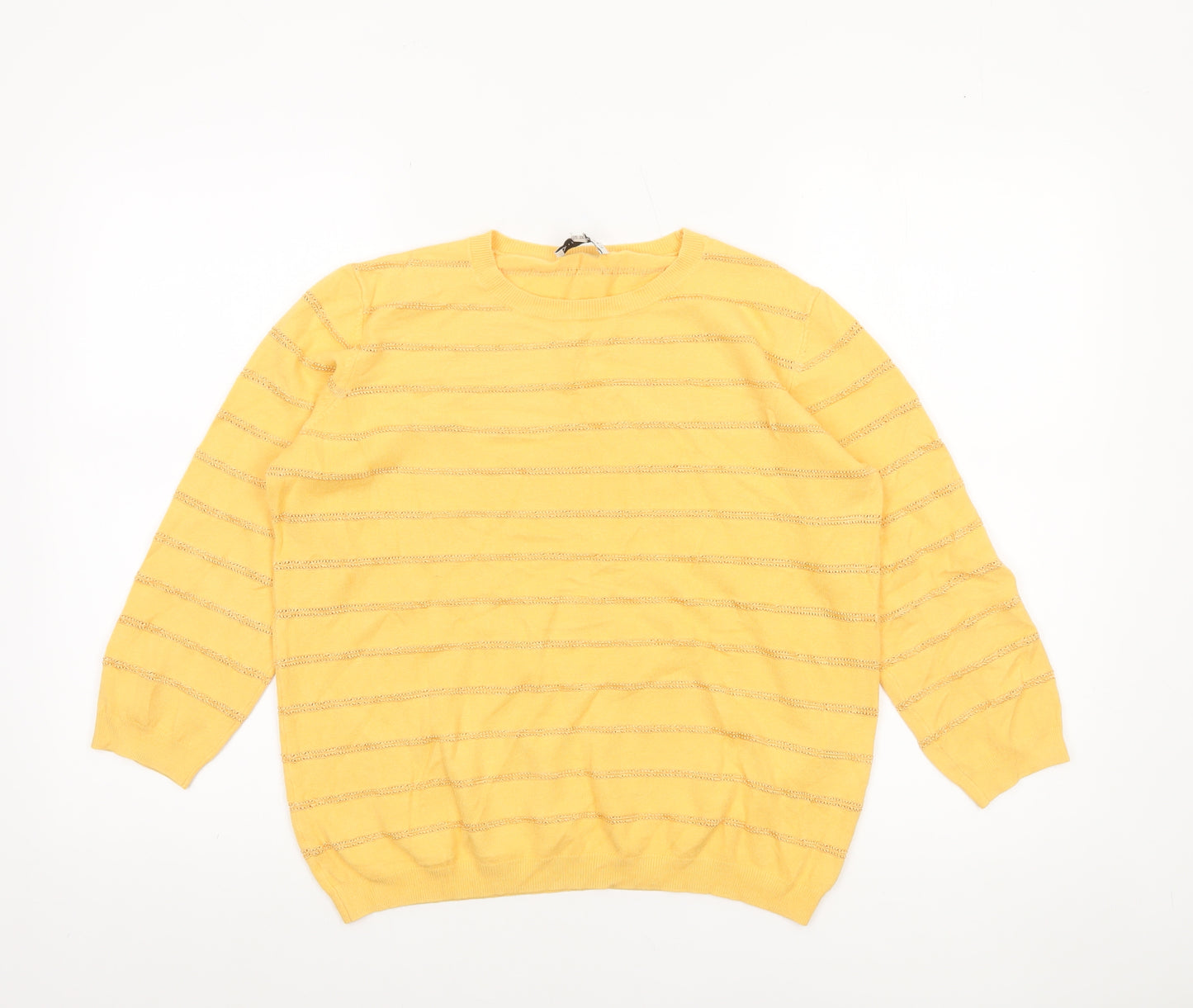 Warehouse Women’s Yellow Striped Knit Jumper Size 16 Pullover