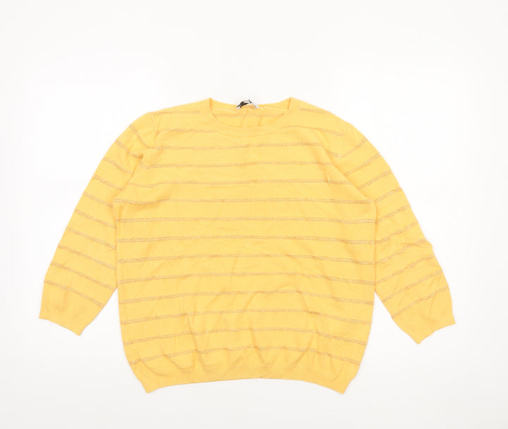 Warehouse Women’s Yellow Striped Knit Jumper Size 16 Pullover