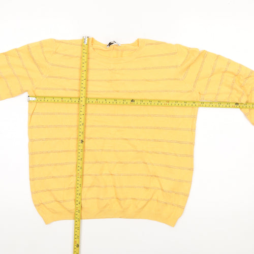 Warehouse Women’s Yellow Striped Knit Jumper Size 16 Pullover
