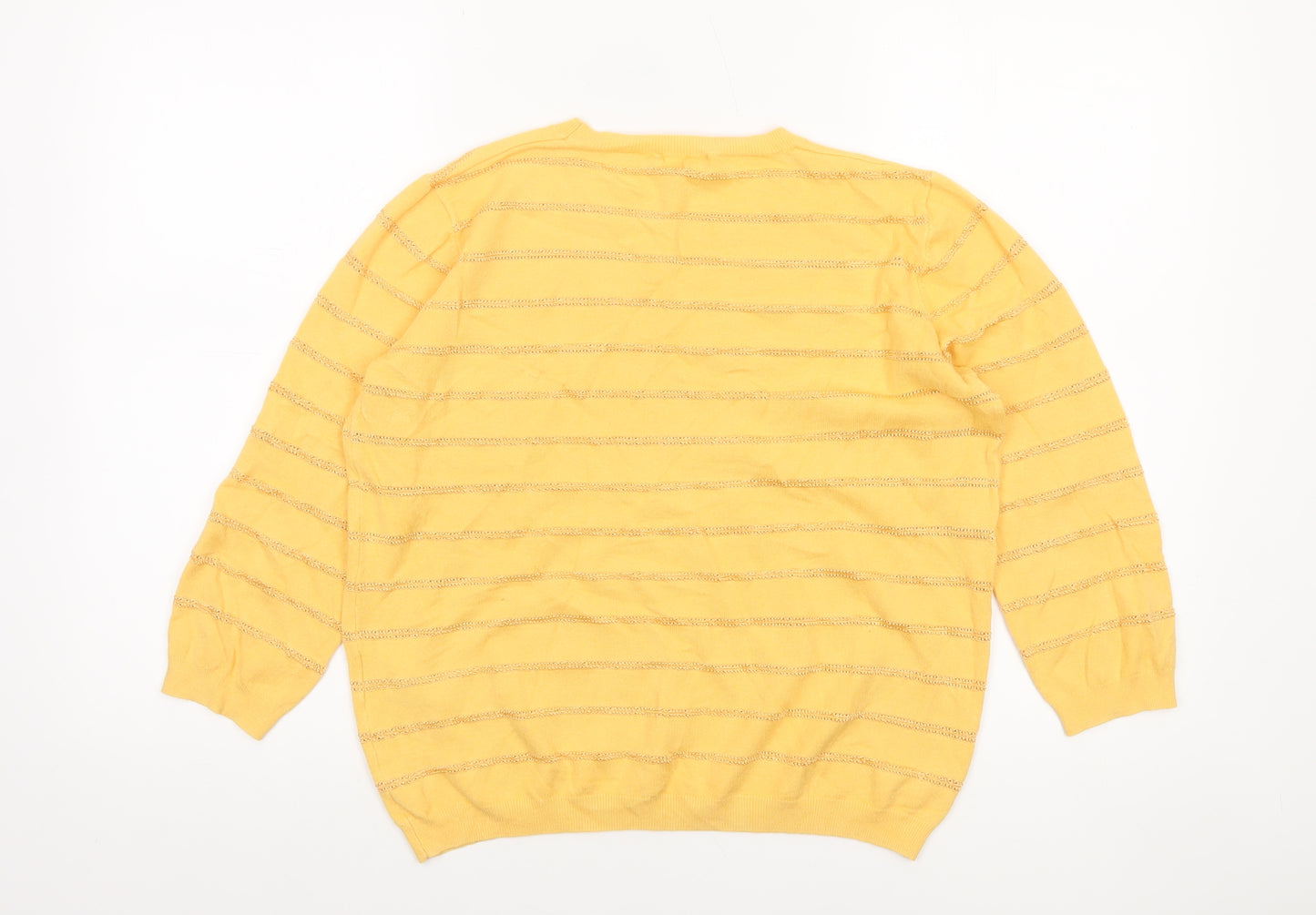 Warehouse Women’s Yellow Striped Knit Jumper Size 16 Pullover