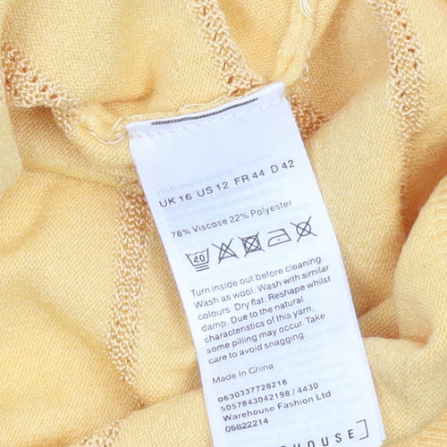 Warehouse Women’s Yellow Striped Knit Jumper Size 16 Pullover