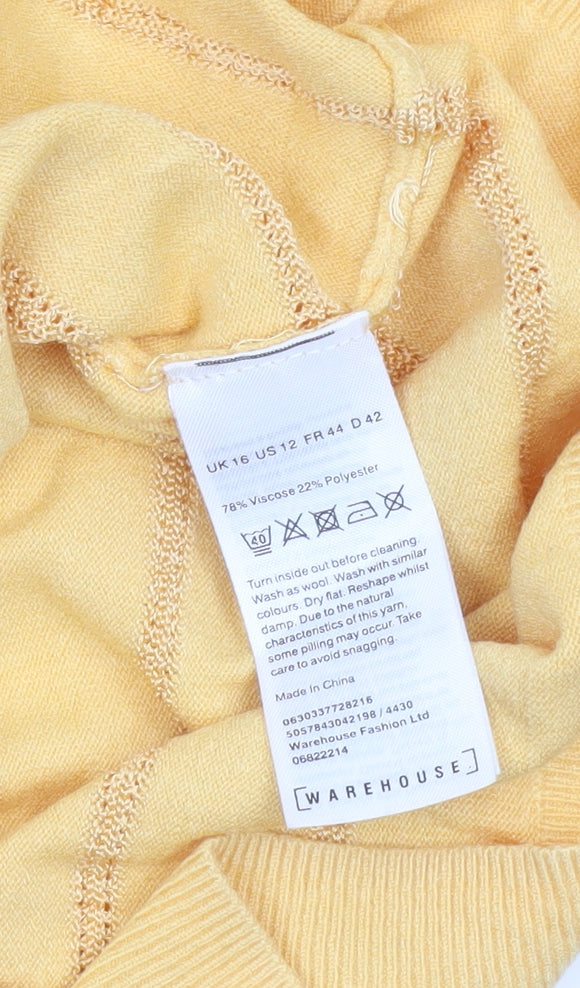 Warehouse Women’s Yellow Striped Knit Jumper Size 16 Pullover