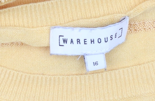 Warehouse Women’s Yellow Striped Knit Jumper Size 16 Pullover