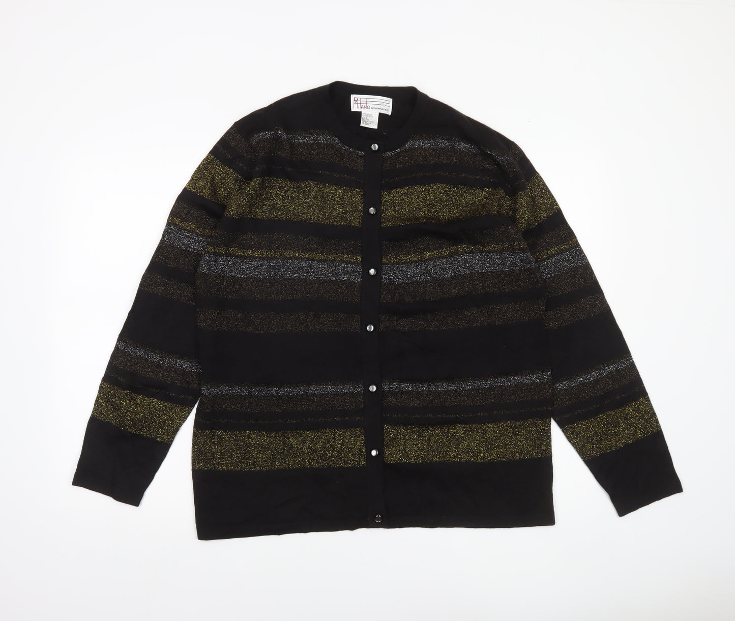 Milano Design Group Women's Black L Striped Glitter Cardigan