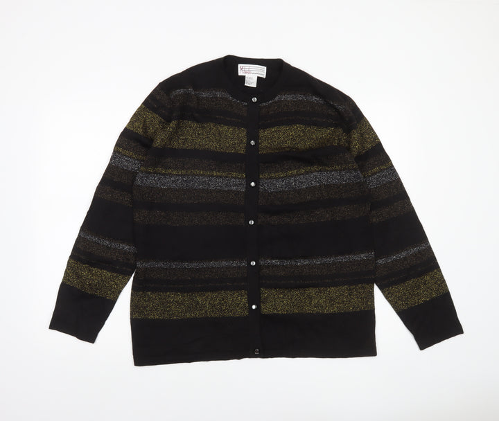 Milano Design Group Women's Black L Striped Glitter Cardigan