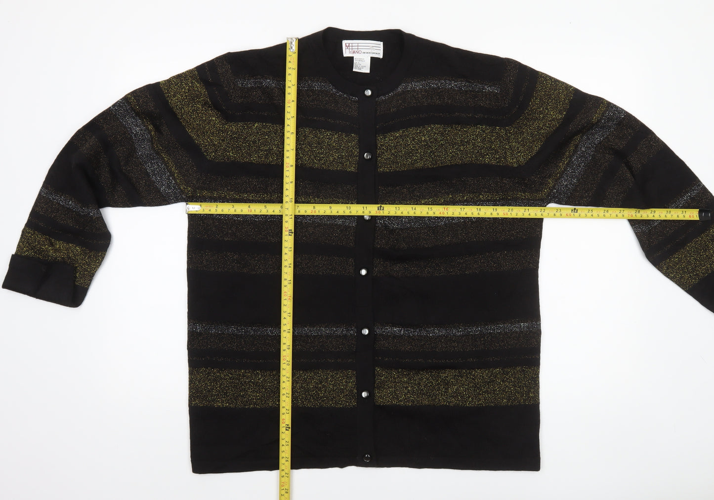 Milano Design Group Women's Black L Striped Glitter Cardigan