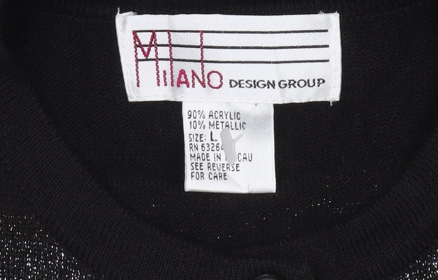 Milano Design Group Women's Black L Striped Glitter Cardigan