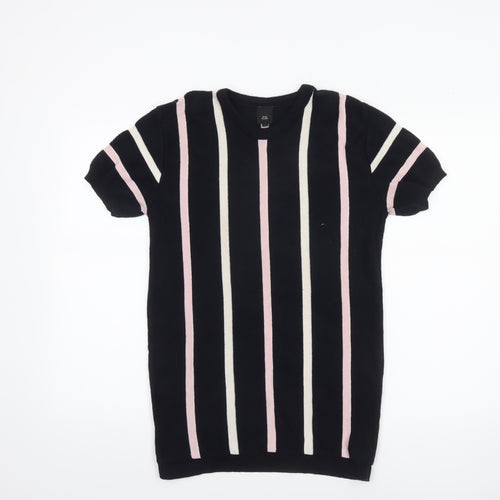 River Island Men’s Black Striped Short Sleeve Pullover Jumper M