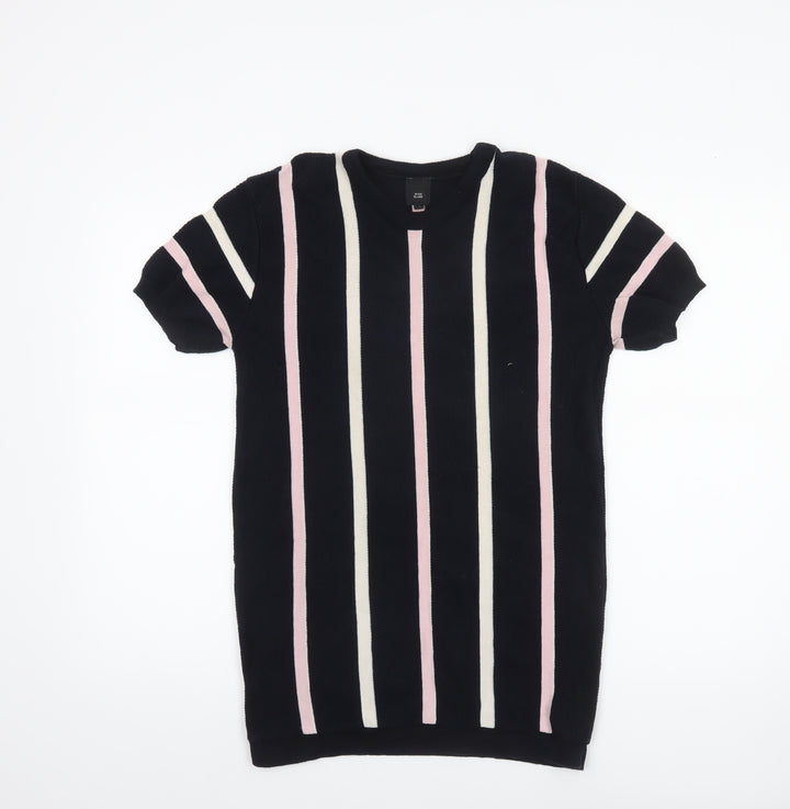 River Island Men’s Black Striped Short Sleeve Pullover Jumper M