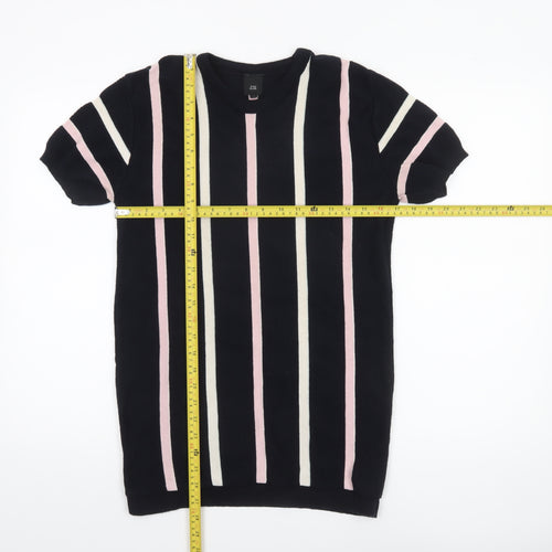 River Island Men’s Black Striped Short Sleeve Pullover Jumper M