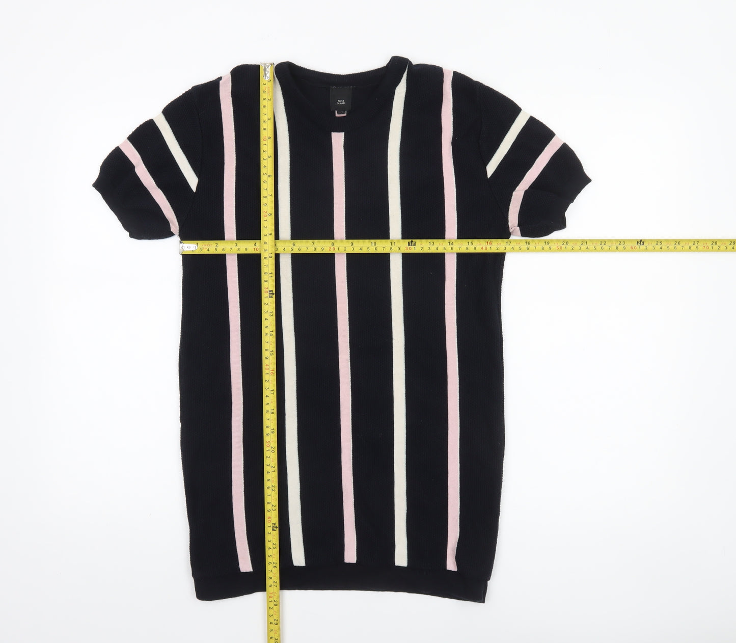 River Island Men’s Black Striped Short Sleeve Pullover Jumper M