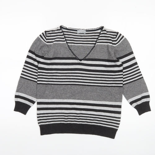 Marks and Spencer Per Una Women’s Black Striped V-Neck Knit Jumper Size 10